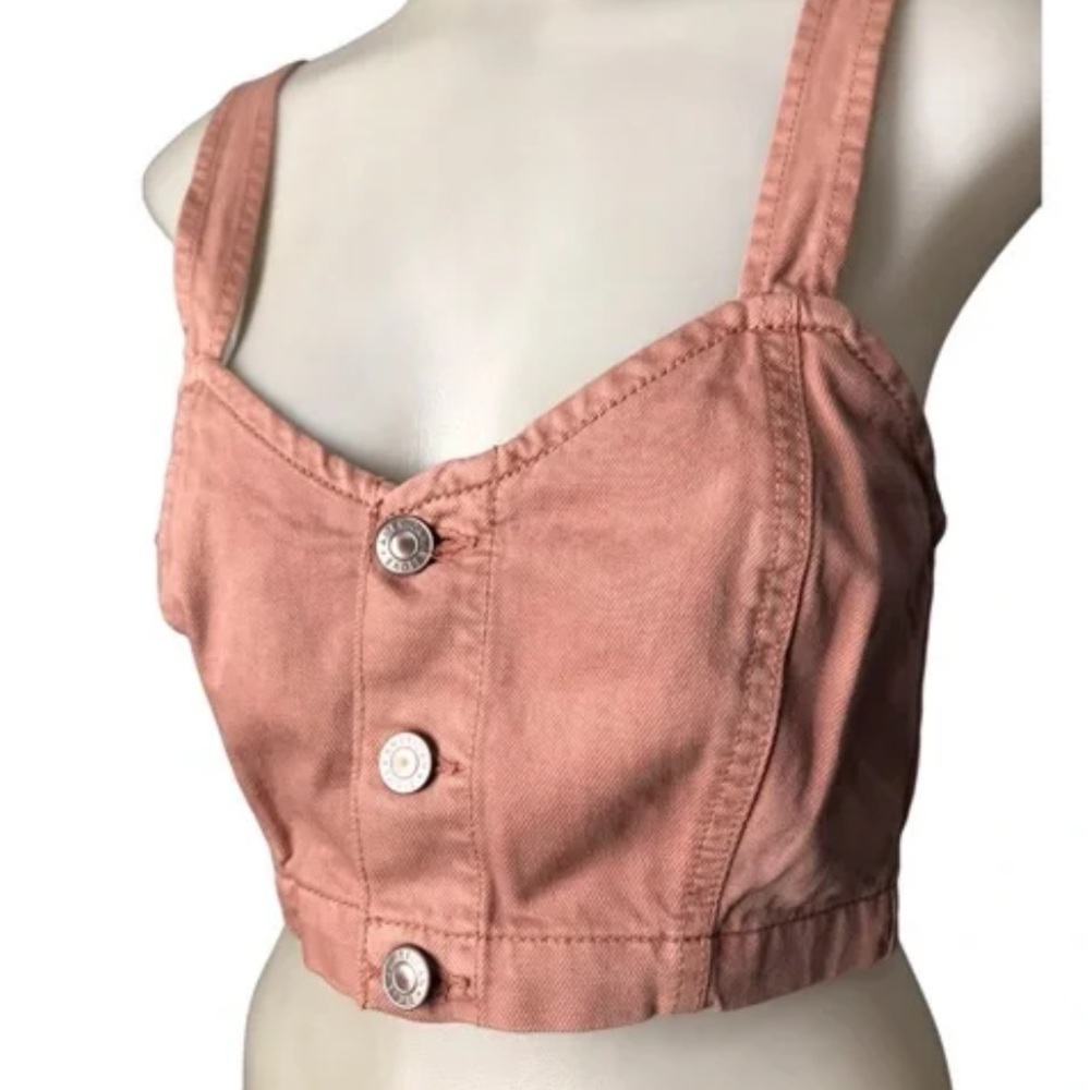 American Eagle Pink Buttoned Down Denim Cropped T… - image 1